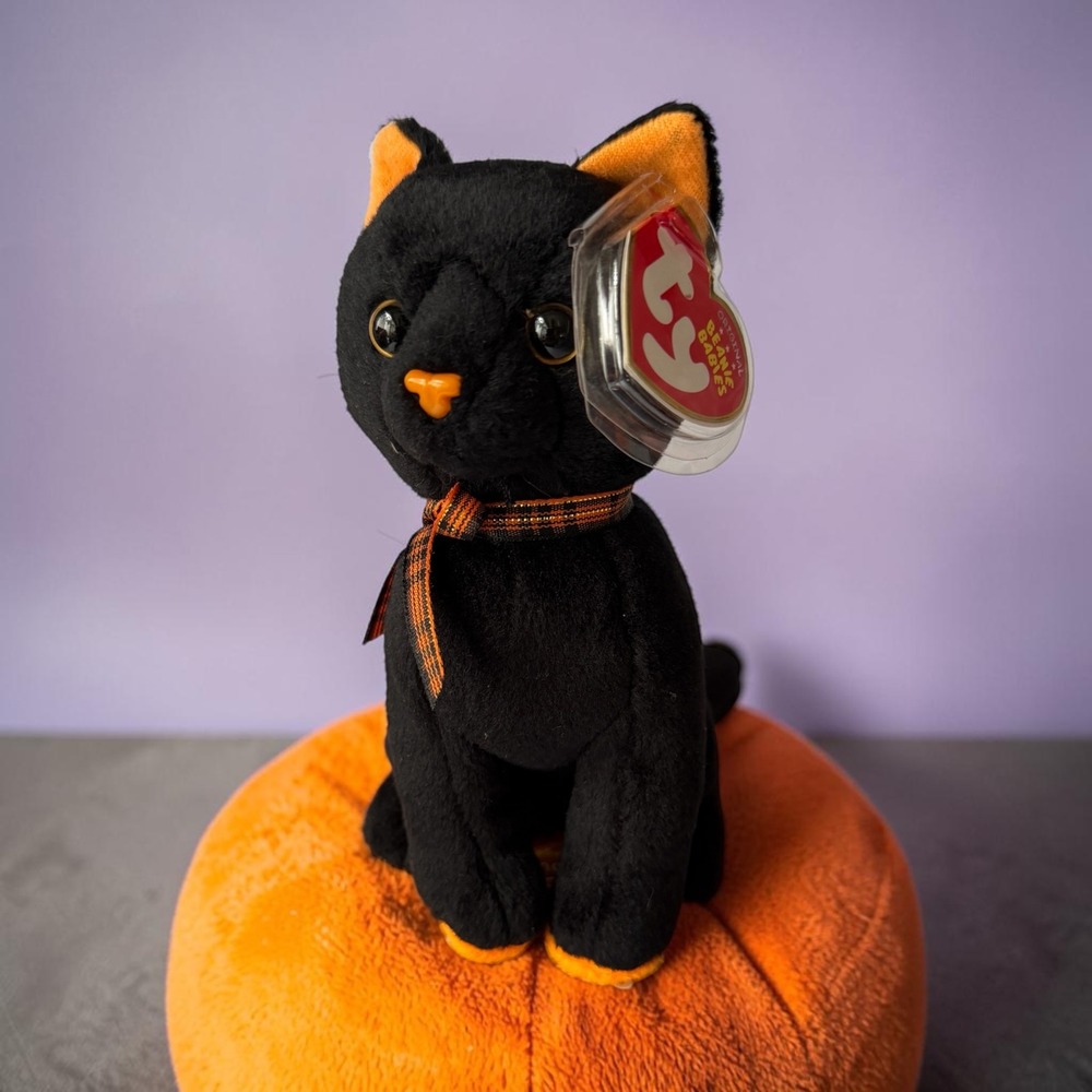 Sneaky Beanie Babies - Halloween Black Cat - 2010 - MWMT - Orange Plaid Ribbon